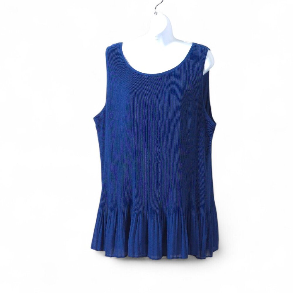 Roz & Ali Womens 2X Blue Pleated Peplum Tank Top Sleeveless Plus Size EUC - Picture 4 of 9